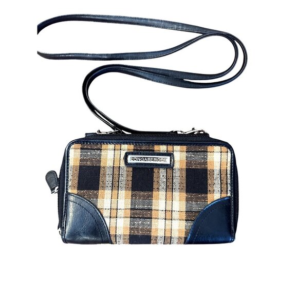 Longaberger Homestead Plaid Crossbody Wallet Purse Organizer Clutch Black Tan - Picture 1 of 10